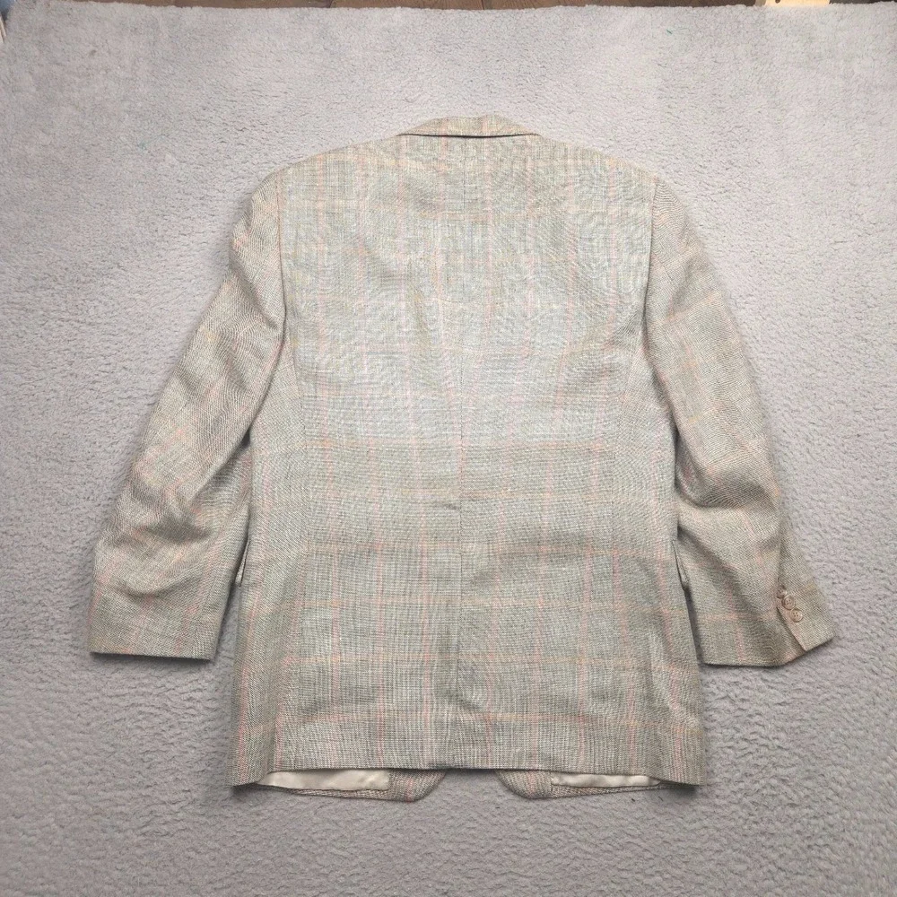 Jos A Bank Sport Coat Men 41R Wool Silk Linen Herringbone Windowpane Gray